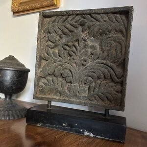 Decorative wood printers style block on a stand